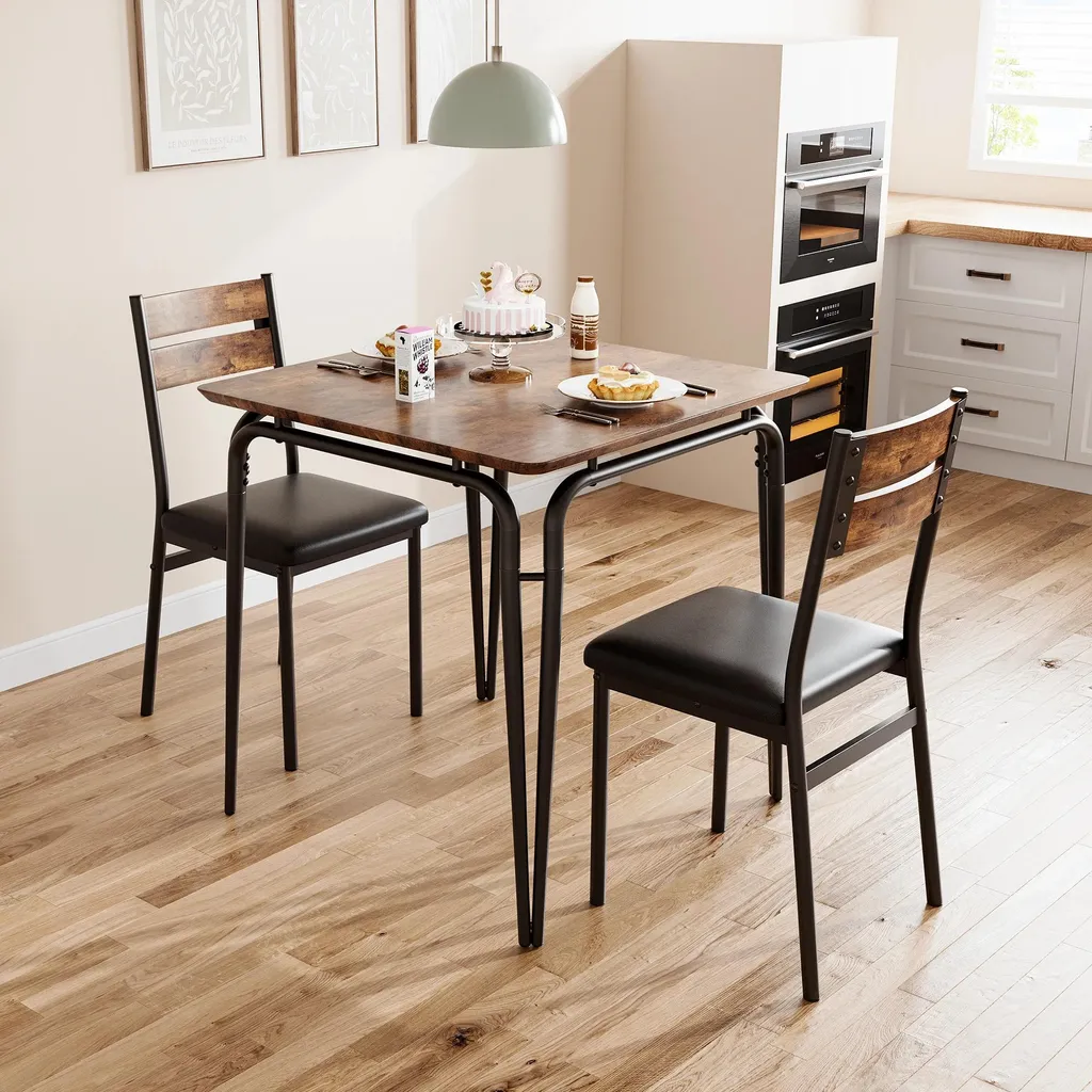 Table à Manger Gain de Place 3 Pièces Structure Métal et Plateau Bois