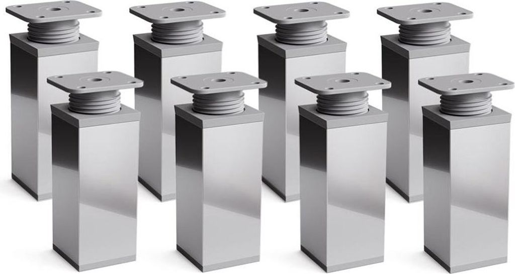 8er Set sossai moderne Möbelfüße in Chrom 100mm höhenverstellbar Schrankfüße Sockelfüße