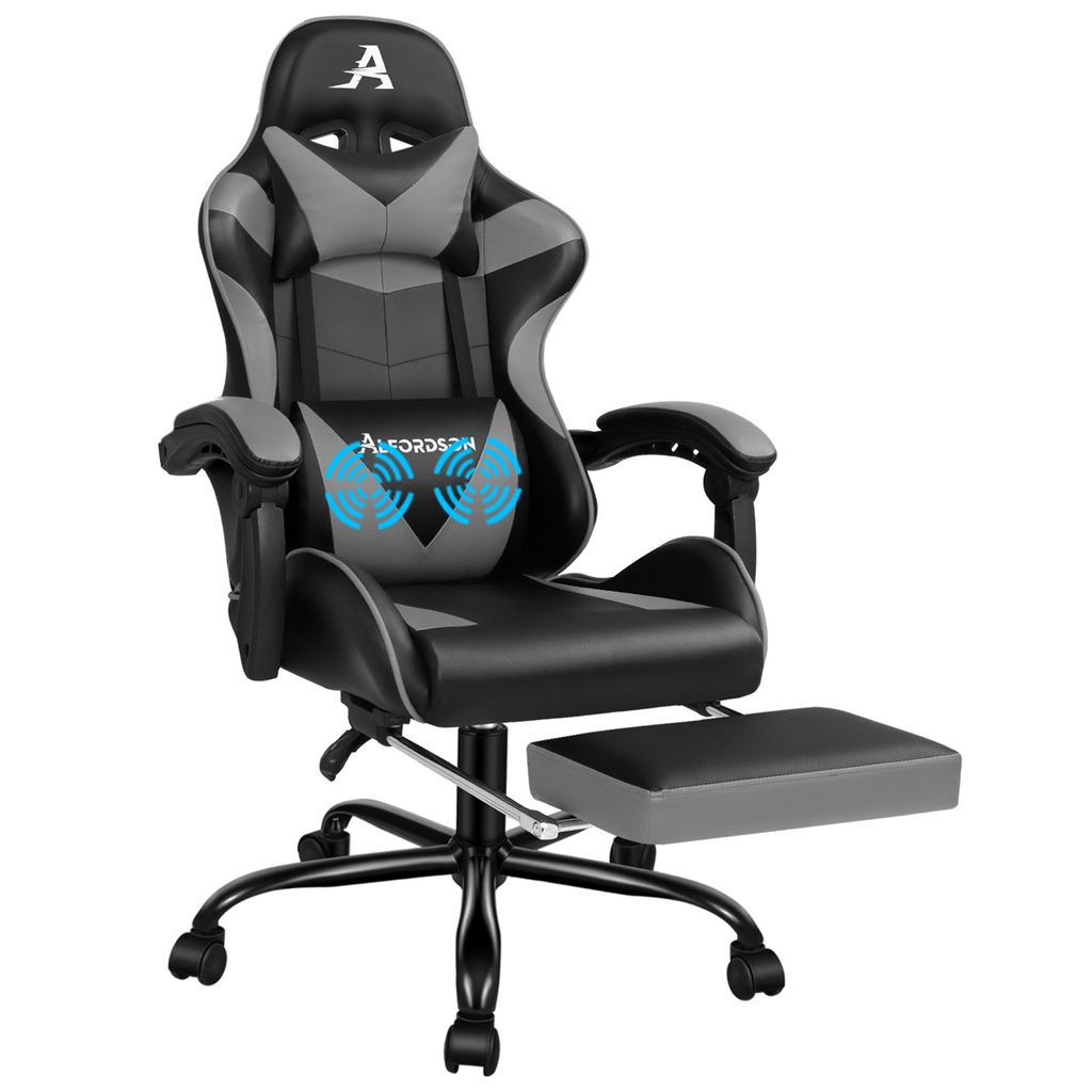ALFORDSON Massage-Gaming-Stuhl, 150° Neigung, ergonomischer Chefsessel, Kunstleder mit Fußstütze, höhenverstellbar, Rennstuhl, 180 kg Tragkraft...
