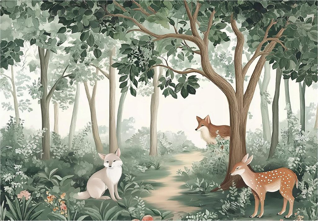 Fototapete Kinderzimmer Wald Tiere - 350x250 cm - inklusive kleister - Vlies Tapete Kinder - Vliestapete Modern Wandtapete - Kindertapete