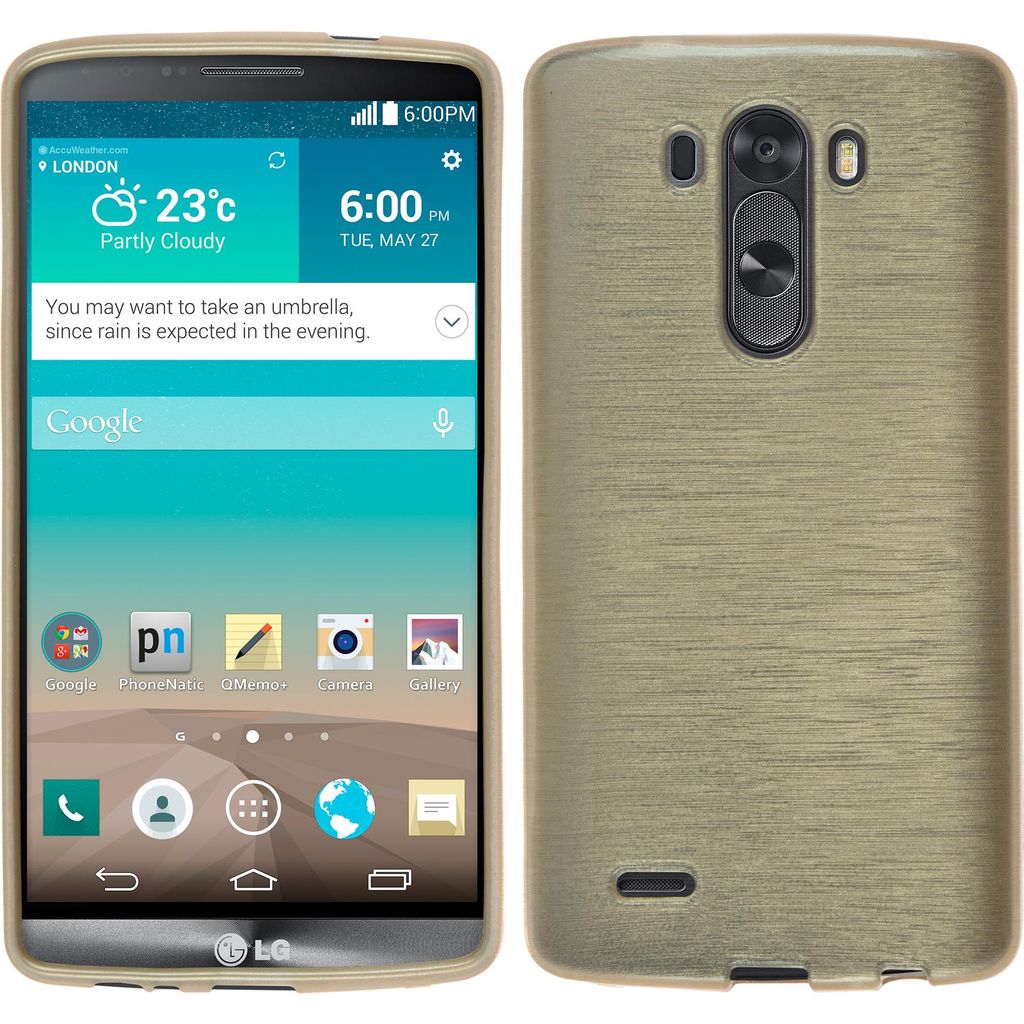 PhoneNatic Case kompatibel mit LG G3 - gold Silikon Hülle brushed + 2 Schutzfolien
