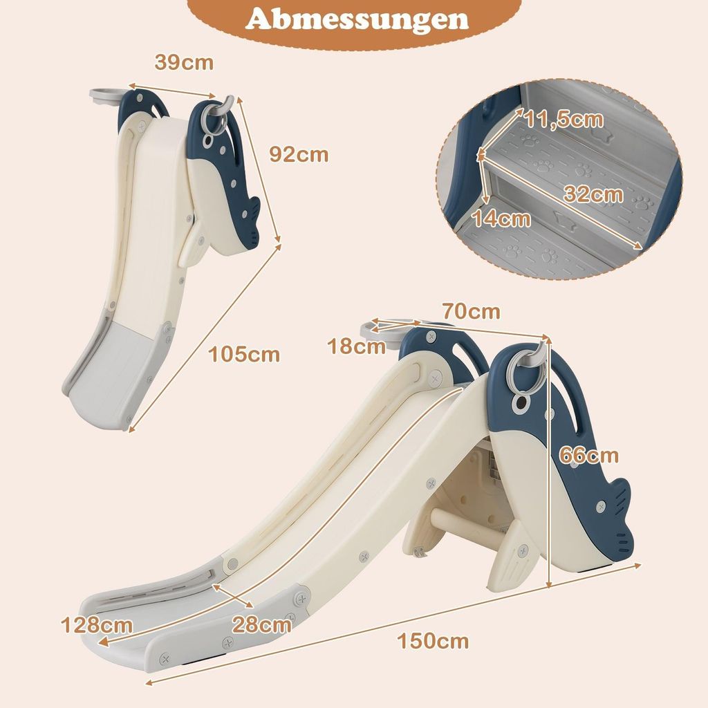 Kleinkind-Rutschenset mit Basketball und Ringwurfspiel, faltbar