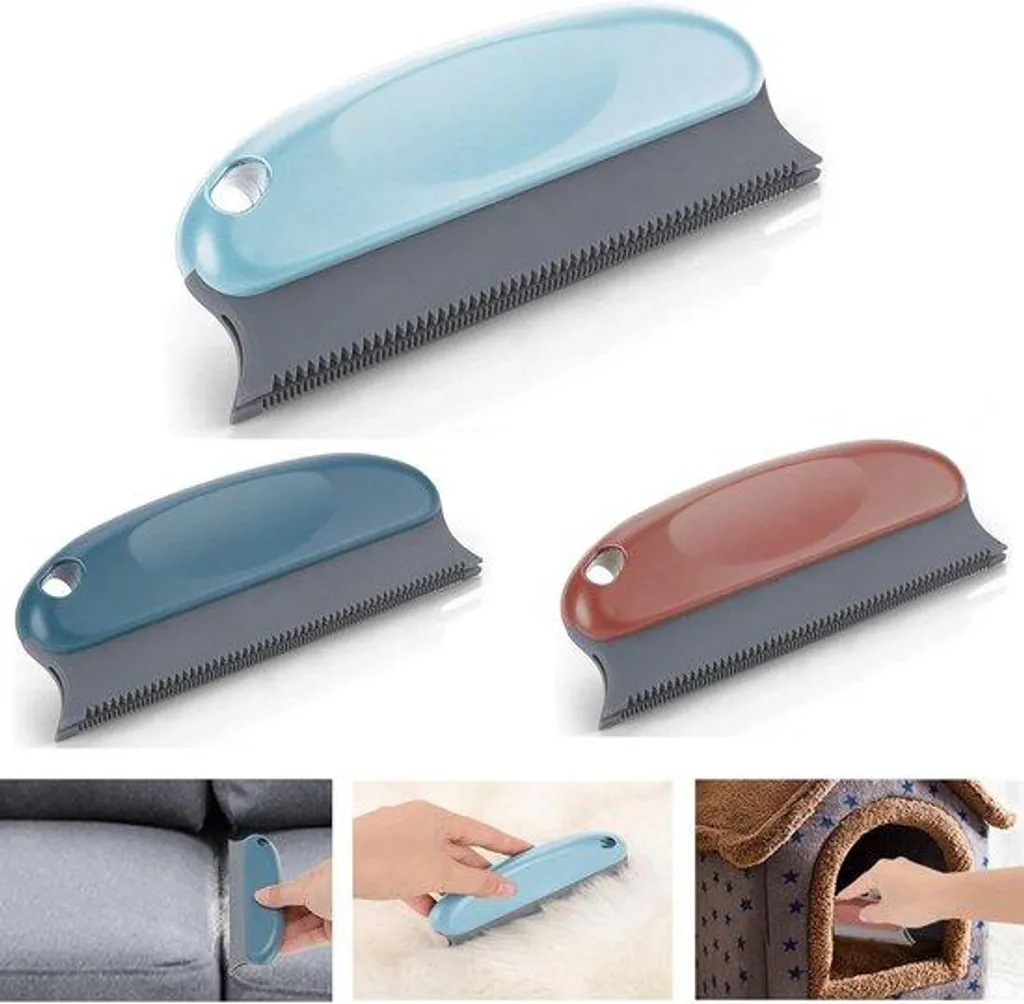 Brosse en caoutchouc pour poils d'animaux avec manche ergonomique bleu