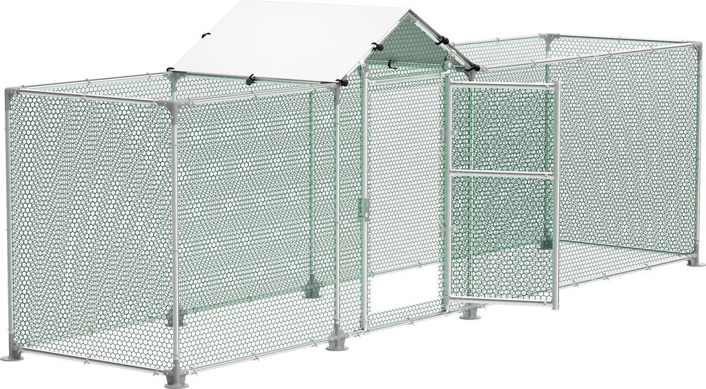 JOIEYOU Freilaufgehege Hühner 4x1m Hühnerstall Metall mit Sonnenschutz Dach,Tür & Riegel Stabil Hühnerhaus Freigehege Kleintiergehege für Hüh...