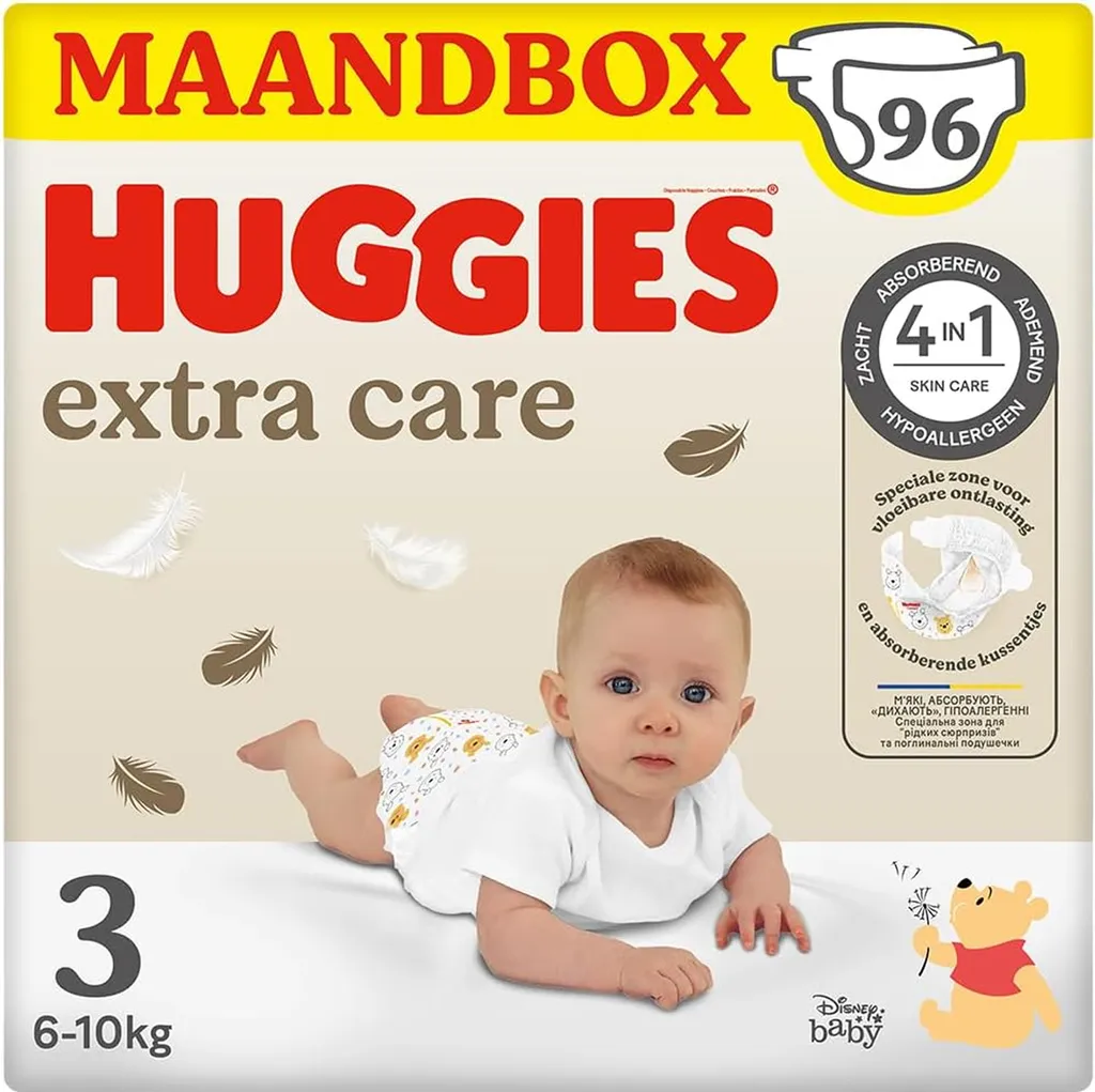 Huggies Extra Care Couches Taille 3 Douces pour Peaux Sensibles 96pcs