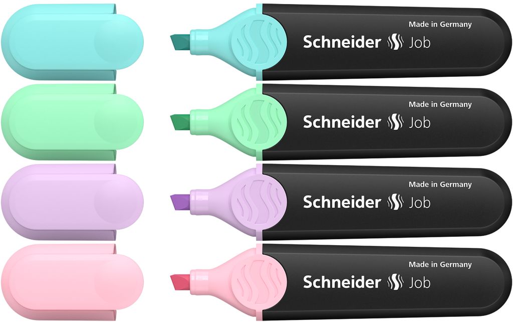 Schneider Textmarker Job Pastell – Etui Mit 4 Farben, 1+5 Mm Strichstärke, Made In Germany
