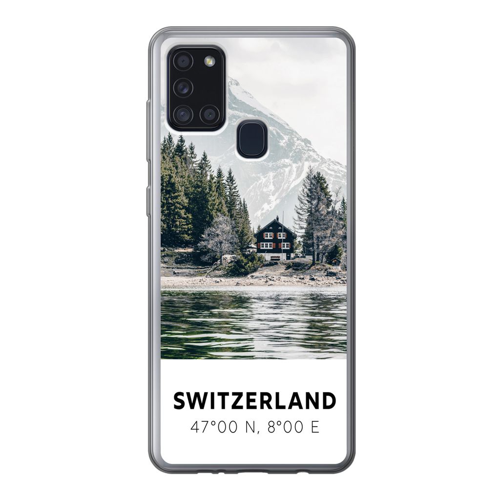 MuchoWow Handyhülle Schutzhülle Hülle für Samsung Galaxy A21s Schweiz - Berg - Chalet Silikon Softcase Handy Hülle - Hartschale