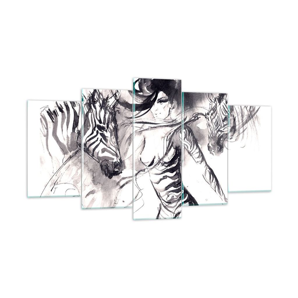 Bilder auf glas - Zebras Bewegung Eleganz weiblich - 160x85cm - Glasbilder - Wandbilder - Kunstdruck - zum Aufhängen bereit - Wanddekoration aus G...