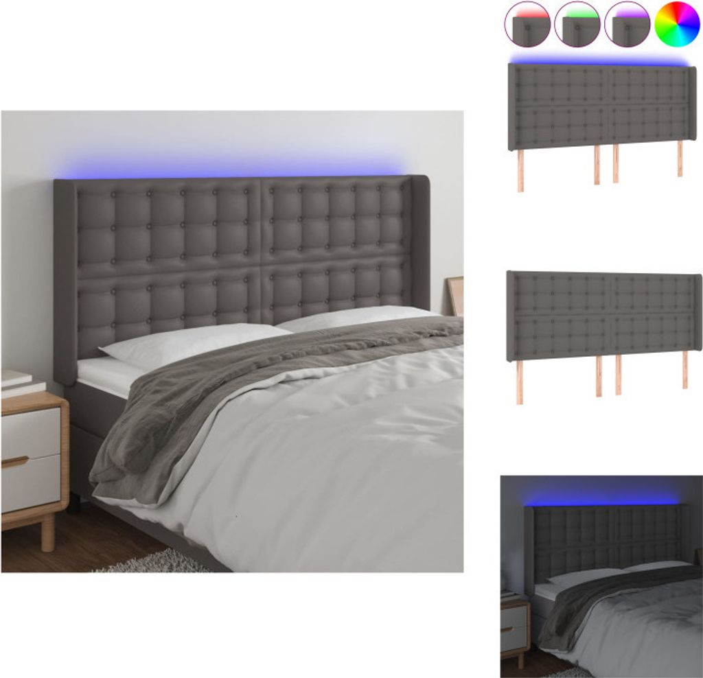 vidaXL LED Kopfteil Grau 183x16x118/128 cm Kunstleder - Kopf- & Fußenden