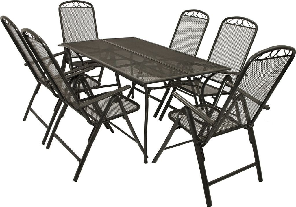 TPFGarden GARTENESSGRUPPE Glasgow - GartenGARTEN-GARNITUR für 6 Personen - Gartenmöbel Set 7-teilig - Streckmetall anthrazit