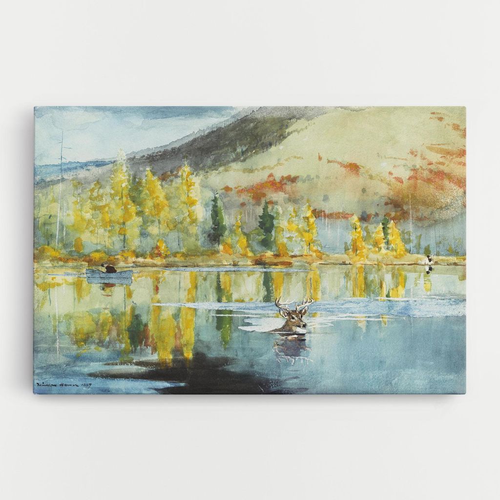 ARTHUB Leinwandbild 50x70 cm, Trees Painting Lake | Wohnzimmerdekoration, Hängende Bilder, Wanddekoration, Heimdekoration, Landschaften, Wälder