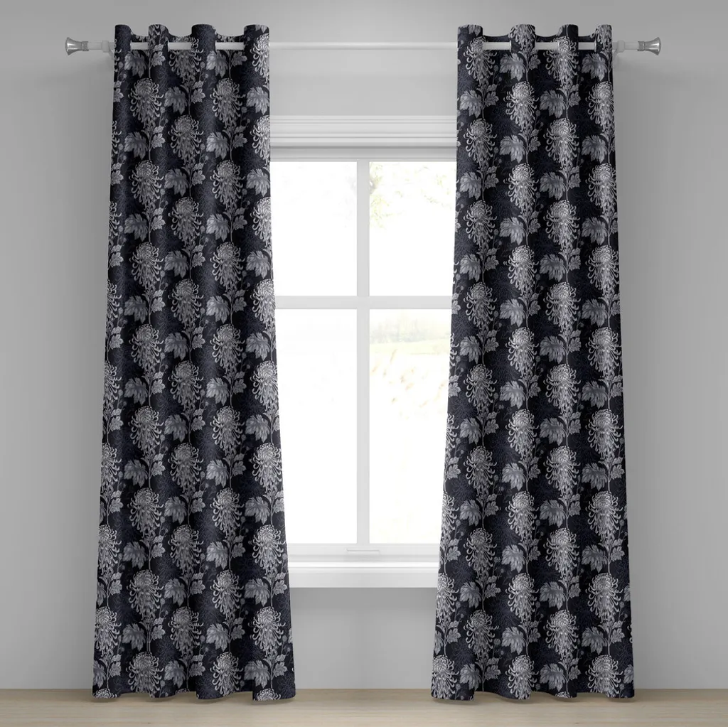 Rideaux indigo occultants et décoratifs fleurs baroques 280x245 cm