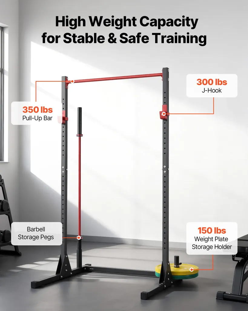 VEVOR Power Rack 363kg, Cage de Musculation avec Crochets J Réglables - 3