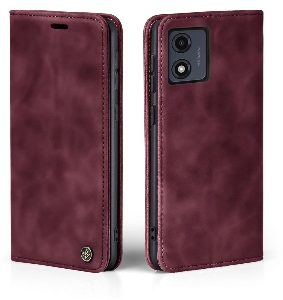 Handy Hülle für Motorola Moto E13 Klapphülle Bookcase Flip Cover Handy Tasche Etui Farbe: Weinrot