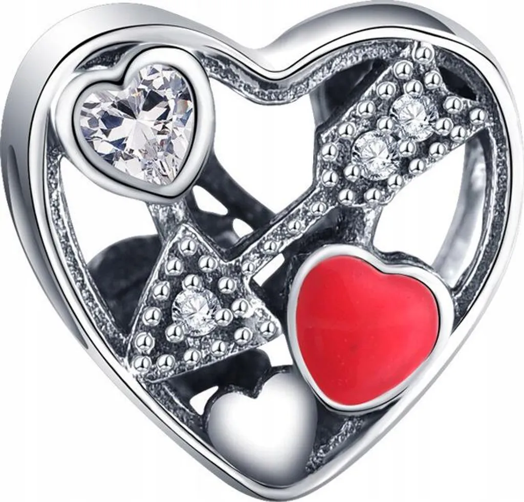 Charm Cuore e Freccia d'Amore Argento 925 per Bracciali Tipo Pandora