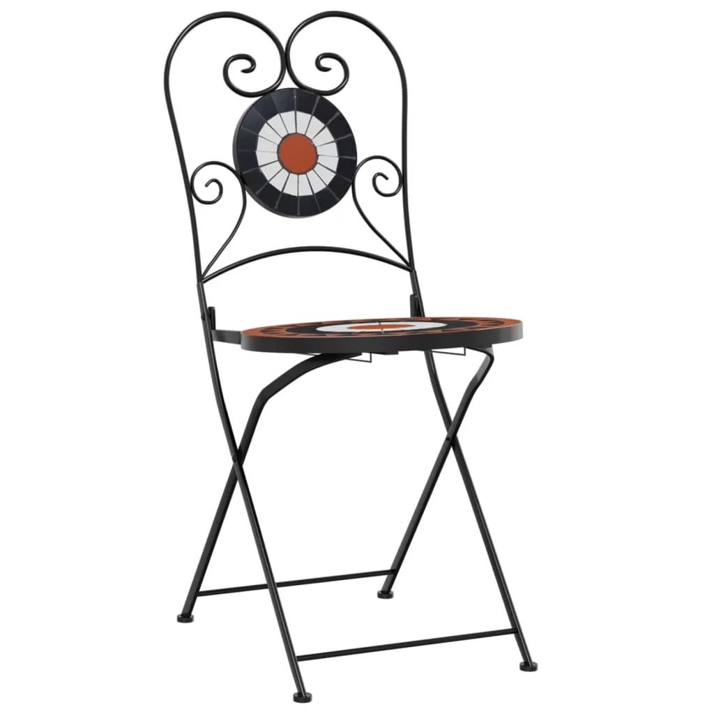 vidaXL Chaises de bistrot 2 pcs pliables en céramique terre cuite et blanc - 4