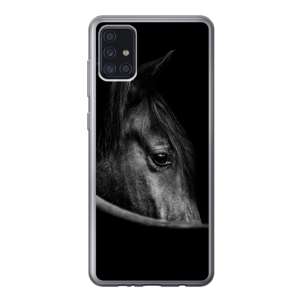 MuchoWow Handyhülle Schutzhülle Hülle für Samsung Galaxy A52 5G Pferde - Porträt - Schwarz - Tiere Silikon Softcase Handy Hülle - Umschlag