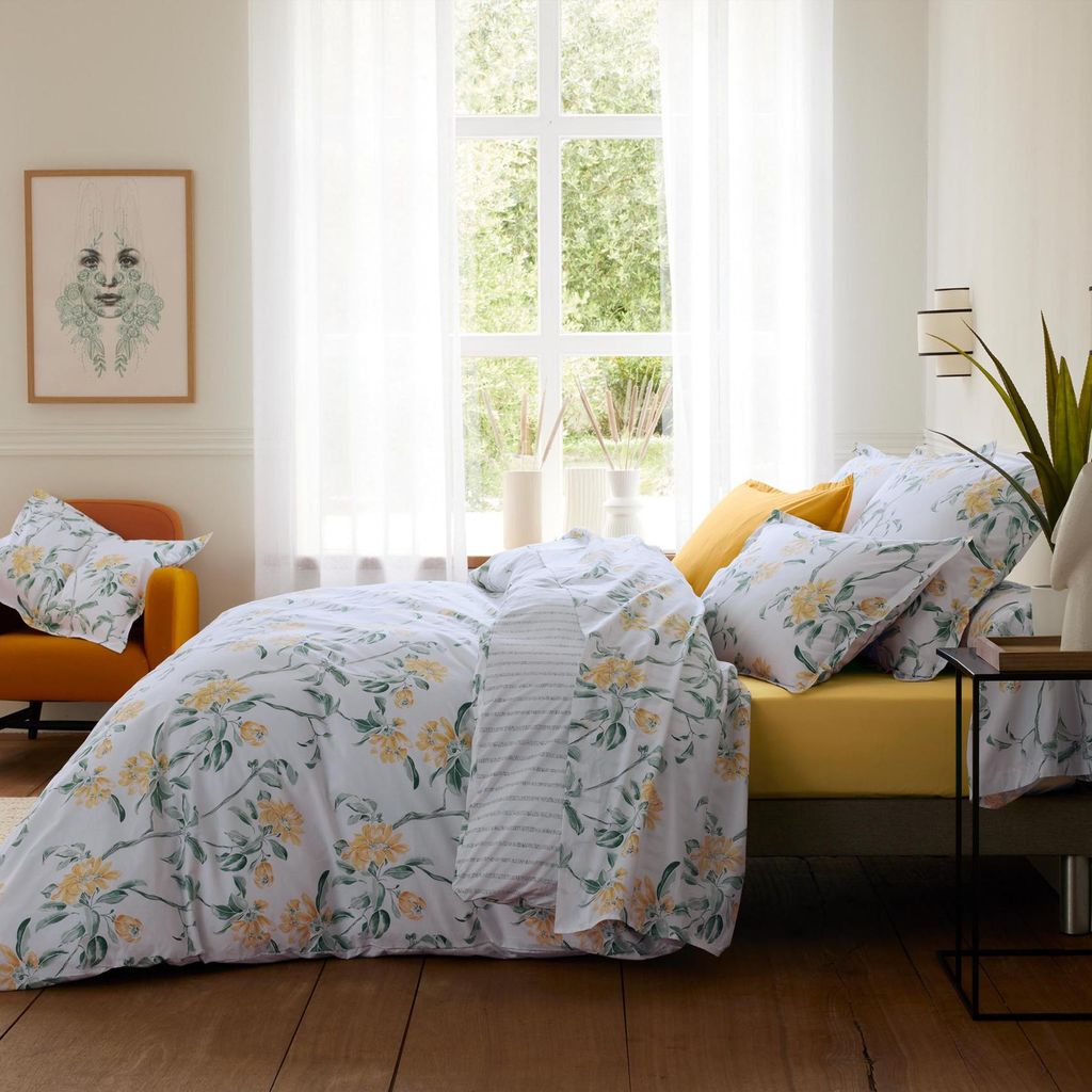 3-teilige Bettwäsche aus Baumwollperkal mit Blumenmuster