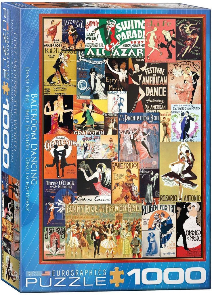 1000 Teile Puzzle - Puzzle - Vintage Art Deco - Klassische Tanzplakate + Puzzle Alu Rahmen für 1000er