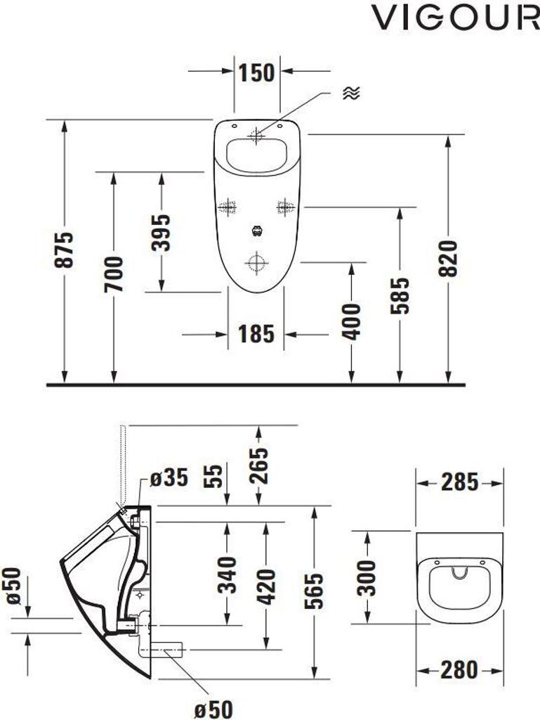 VIGOUR DERBY Urinal Zulauf verdeckt mit SoftClose Deckel & Produktbild 4