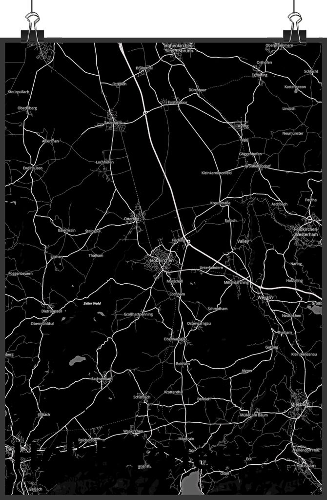 Mr. & Mrs. Panda Bild Holzkirchen DIN A1 - Geschenk, Designposter, Plakat, Stadt Dorf Karte Landkarte Map Stadtplan, Wandbild, wanddeko, drucke