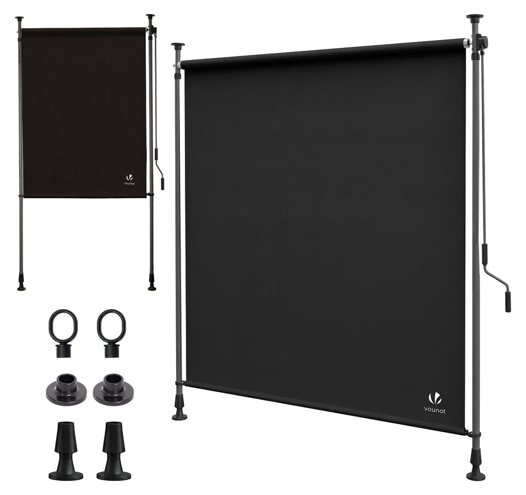 VOUNOT Klemmmarkise Senkrechtmarkise mit Handkurbel 100x310 cm Anthrazit
