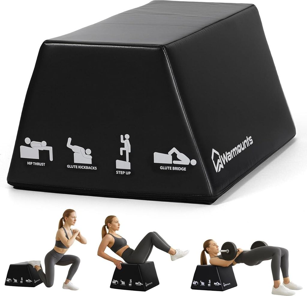 WARMOUNTS Hip Thrust Bank 317kg Belastbar Glute Bridge Box Krafttraining Home Gym Rutschfest mit Griff, Größe L 44x59,9x30cm