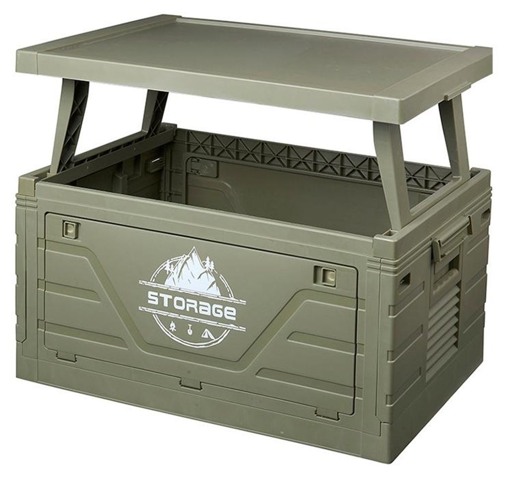 Faltbare Camping Aufbewahrungsbox mit Tisch, Große Outdoor Storage Box Auto Organizer Reisebox Camping Küchenbox, Grün