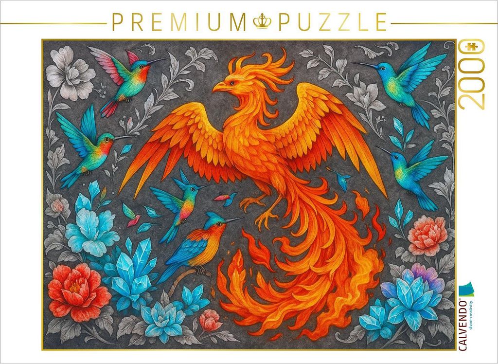 CALVENDO Puzzle Phönix und Kristallkolibris | 2000 Teile Lege-Größe 90x67cm Foto-Puzzle für glückliche Stunden