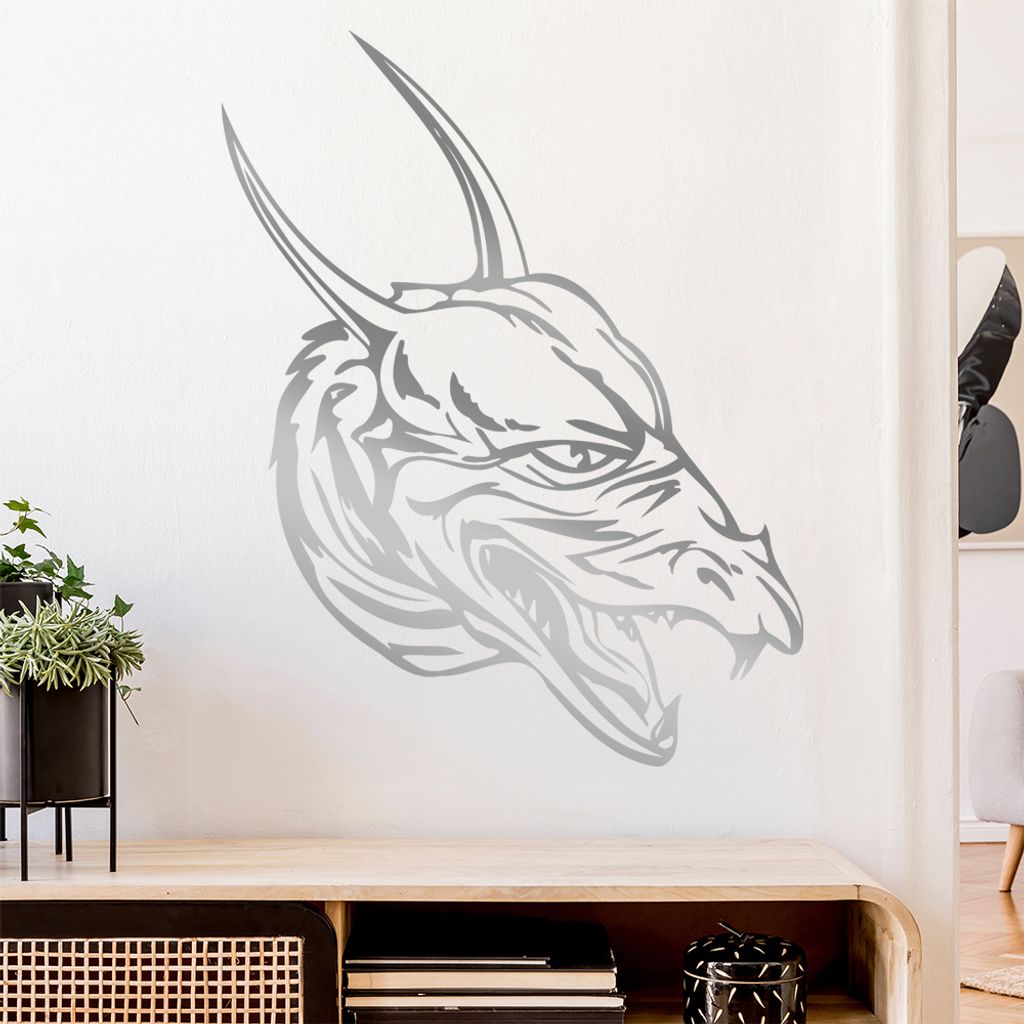 Drachen Kopf Wandtattoo in 6 Größen - Wandaufkleber Wall Sticker - Dekoration, Küche, Wohnzimmer, Schlafzimmer, Badezimmer