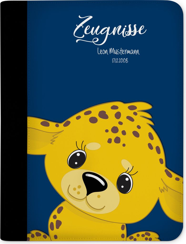 Zeugnismappe, Dokumentenmappe, Ordner A4, Leopard Blau mit Klarsichthüllen