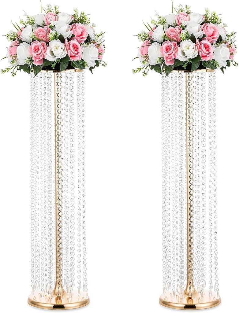 2 x Blumenständer, hoch, gold, 90 cm, Kristall-Hochzeits-Tischdekoration, Metallblumenvasen für Partytischdekorationen, elegante Dekoration für ...
