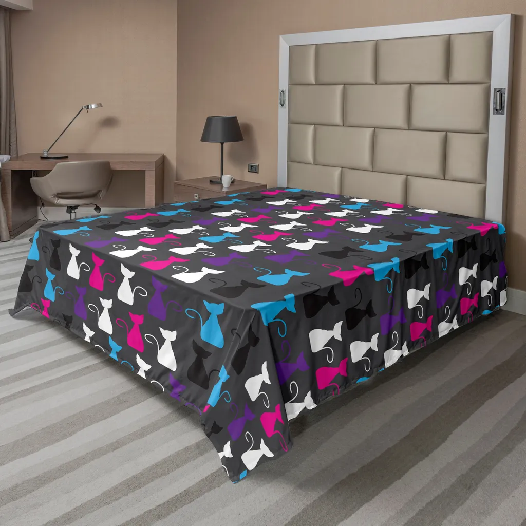 Drap de lit anti-froissage facile d'entretien motif chats colorés 275x260