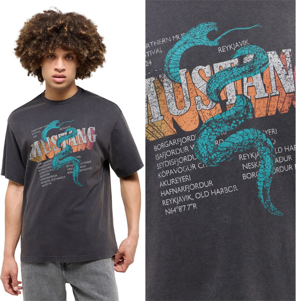 MUSTANG Herren, T-Shirt AKRON, M, Schwarz, sport, tshirt, shirt