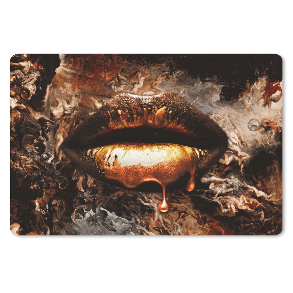 MuchoWow Schreibtischunterlage Gold - Lippen - Kunst - Gold - Luxus - Abstrakt 60x40 cm - XXL Mauspad - Großes Mauspad