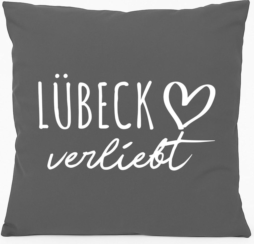 Huuraa Sofakissen Lübeck verliebt Geschenk 40x40cm mit Füllung Steel Grey Baumwolle Lübeck Mitbringsel