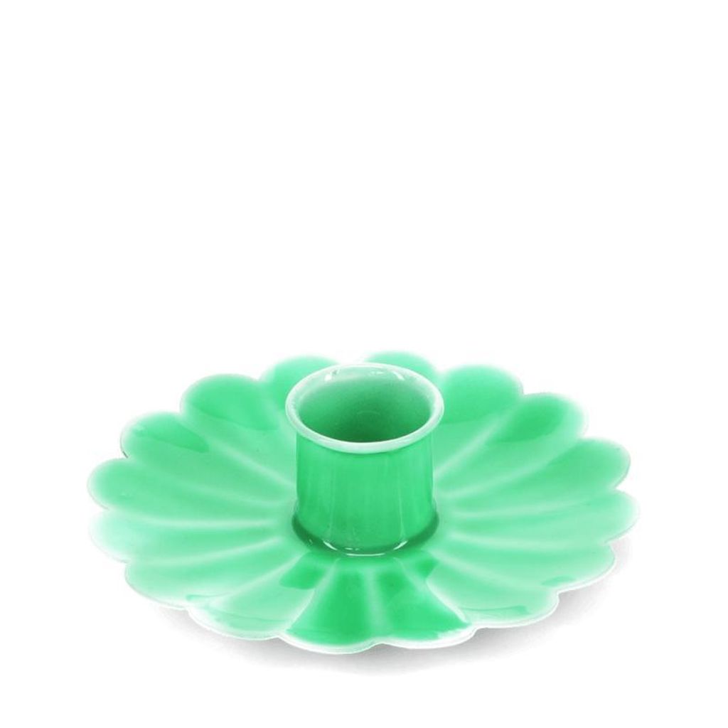 Kerzenständer Blume grün flach Emaille Metall Kerzenhalter Ø 9,5x2,5cm
