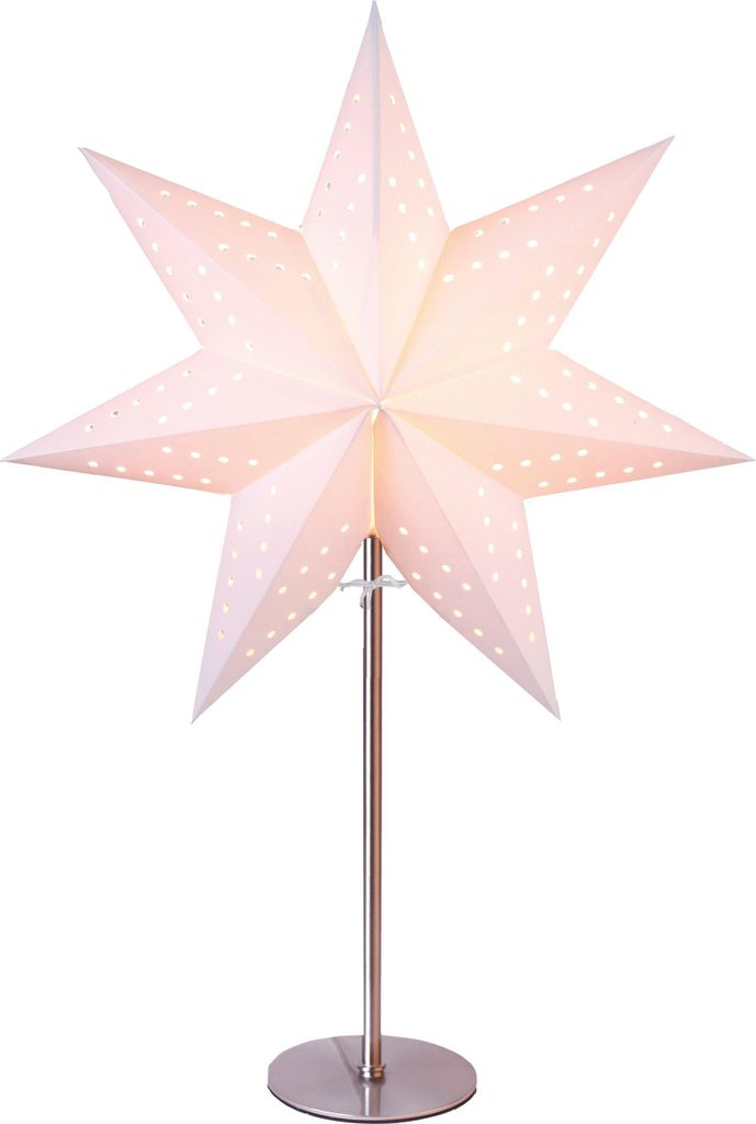 EGLO Tischlampe mit Weihnachtsstern, Dekostern beleuchtet aus Papier mit Metall-Sockel, 3D Fenster-Leuchtstern stehend in weiß mit Kabel, E14