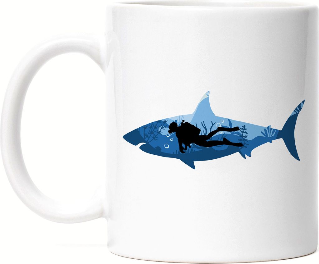 Suba Diving Fische Hai Tasse Weiß Hai Taucher Meer Ozean Fische Schwimmen Tauchen Taucherbrille