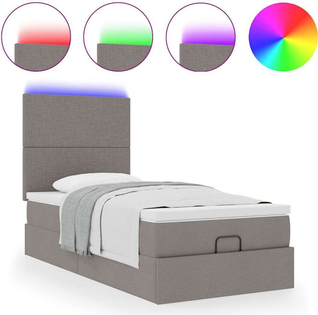 Ottoman-Bett mit Matratze & LEDs Taupe 100x200 cm Stoff
