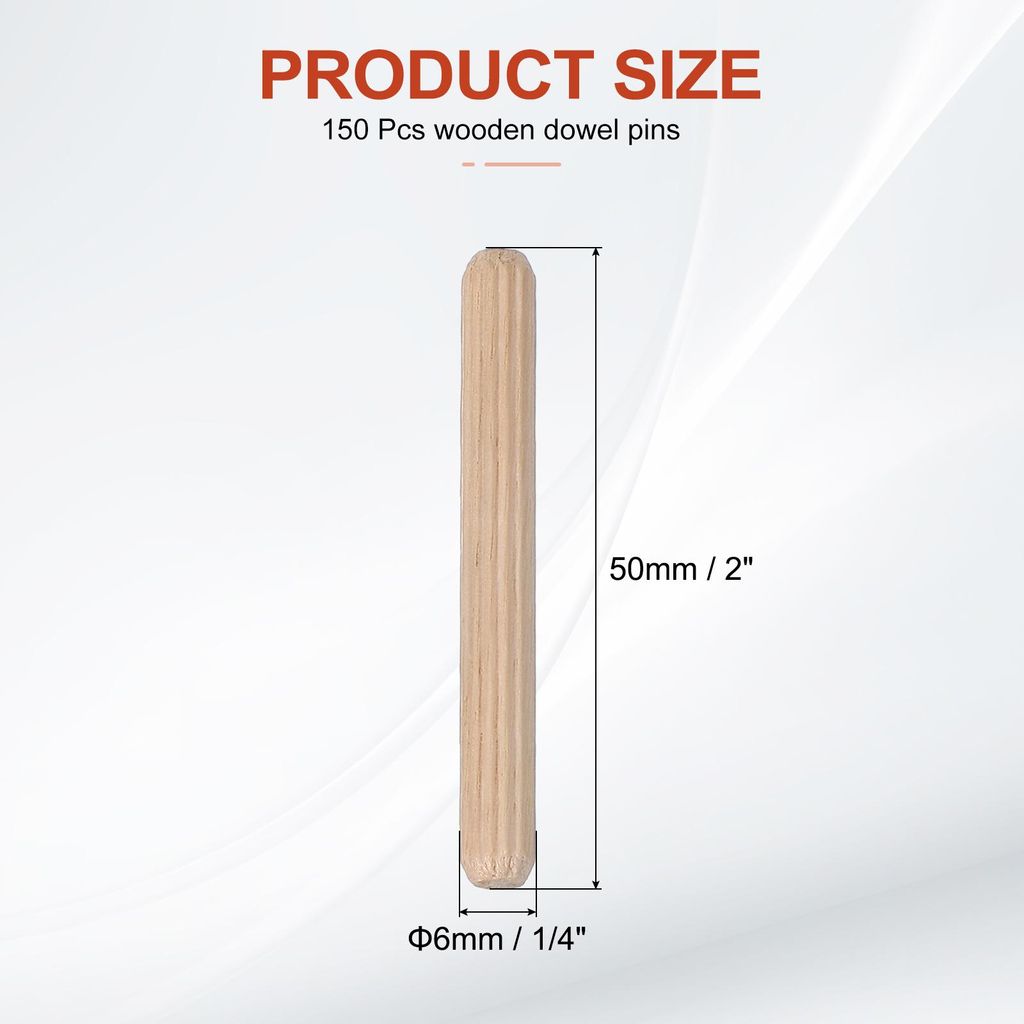 150 Stš¹ck 6 x 50mm Holzdš¹bel Set, Holzrillendš¹bel Riffelholzdš¹bel Holzstifte Dš¹bel Set Gerillte Holzš¹belstifte Dš¹bel Holz mit ...