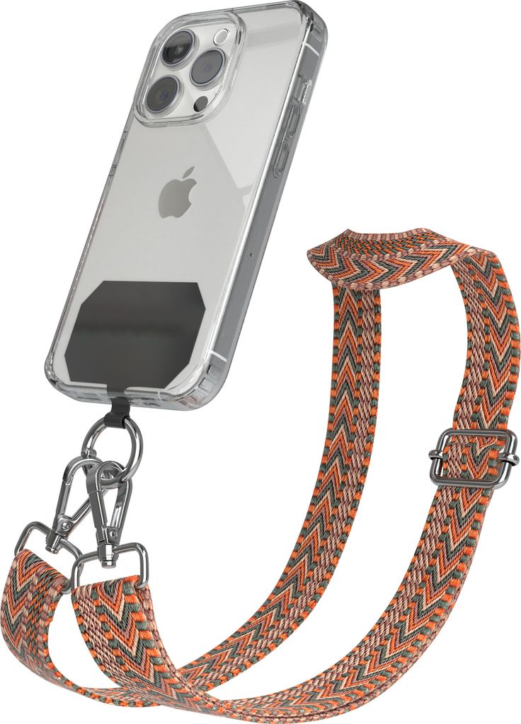 EAZY CASE - Handykette Universal Pad zum Umhängen, kompatibel mit jedem Handy, Kette mit Hülle, Handyband ZigZag Style in Orange
