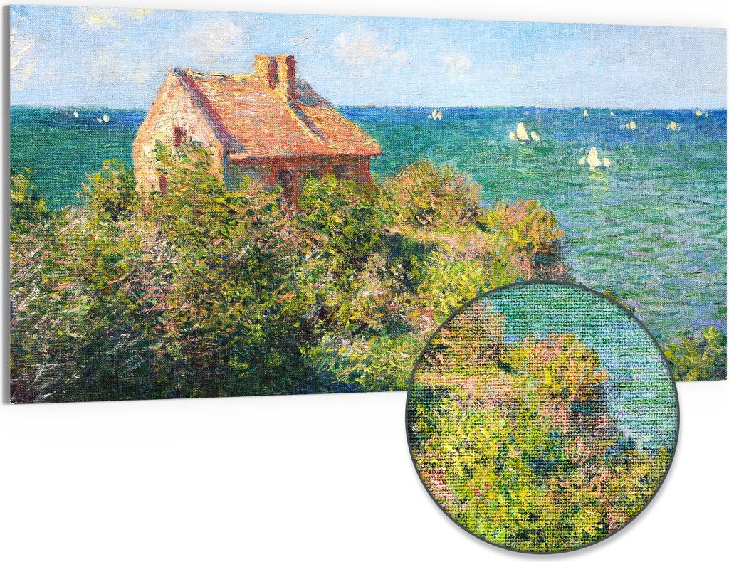 DEQOART Hybrid Leinwand Bild 100x50 cm 'Idyllische Küstenruhe' Wandbild Glas flach modern