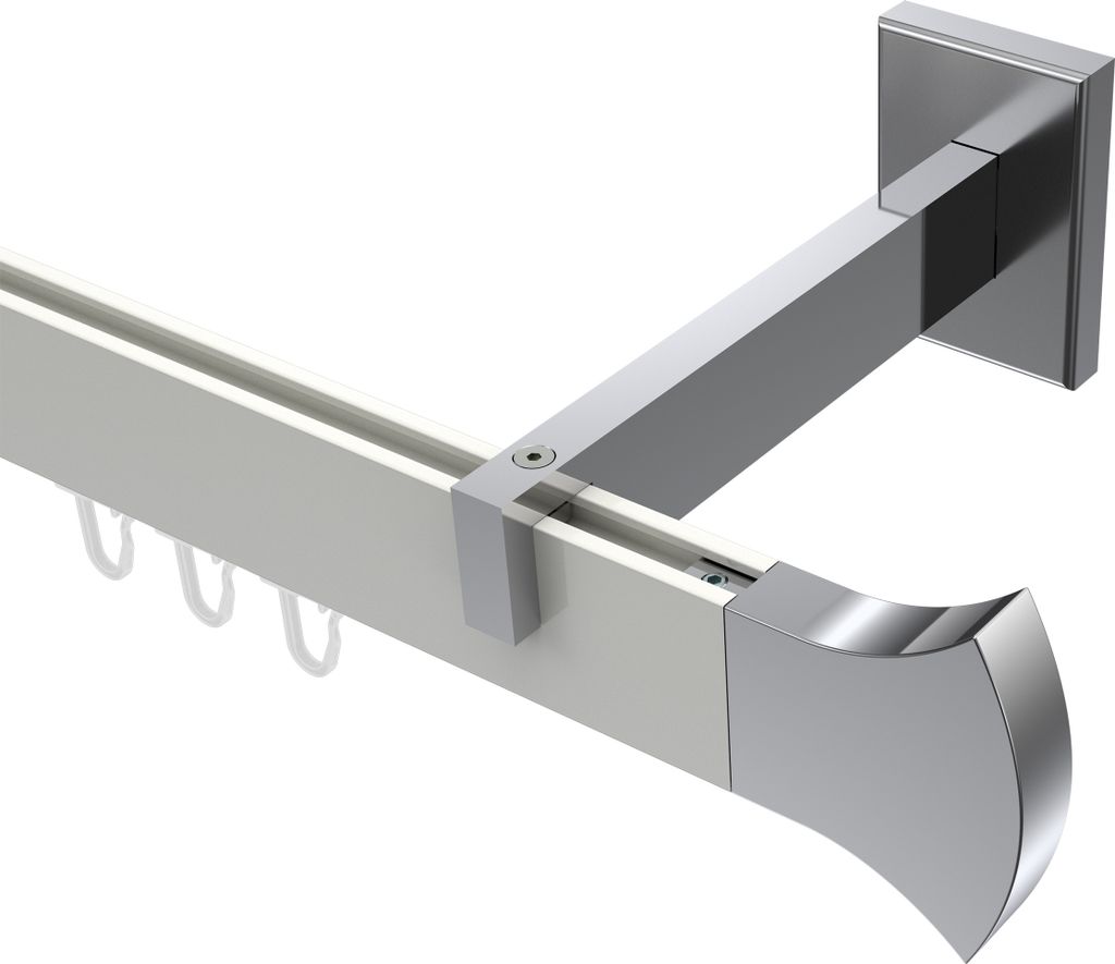 Interdeco Innenlaufstange / Gardinenstange mit Innenlauf Weiß / Chrom, Typ Smartline Conex (Rundung), 14x35 mm 1-läufig, 160 cm