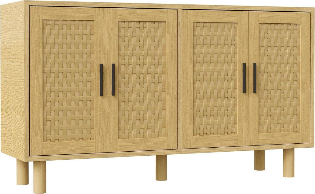 Sideboard aus Rattan - Kommode & Anrichte - 4 Türen - Holz - Landhausstil modern - Montage erforderlich - Dunkelkhaki