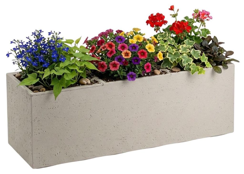 HowHomely | Blumentopf - Blumenkübel - beige - 90 x 30 x 30 cm - Übertopf auf Rädern - Praktisch - Dekorativ