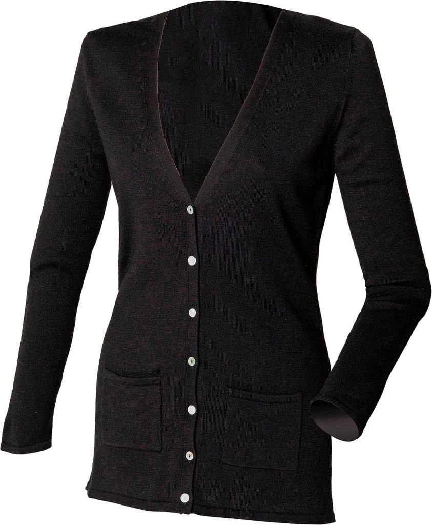 Henbury Damen Strickjacke mit V-Ausschnitt RW662 (4XL) (Schwarz)