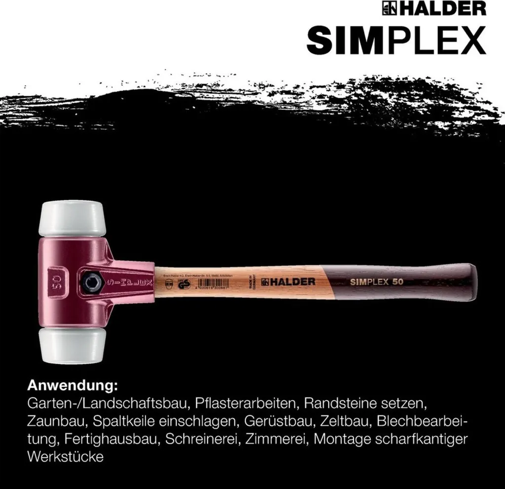 Mazza Halder SIMPLEX 60mm Superplastica Bianca l.405mm Professionale - 15