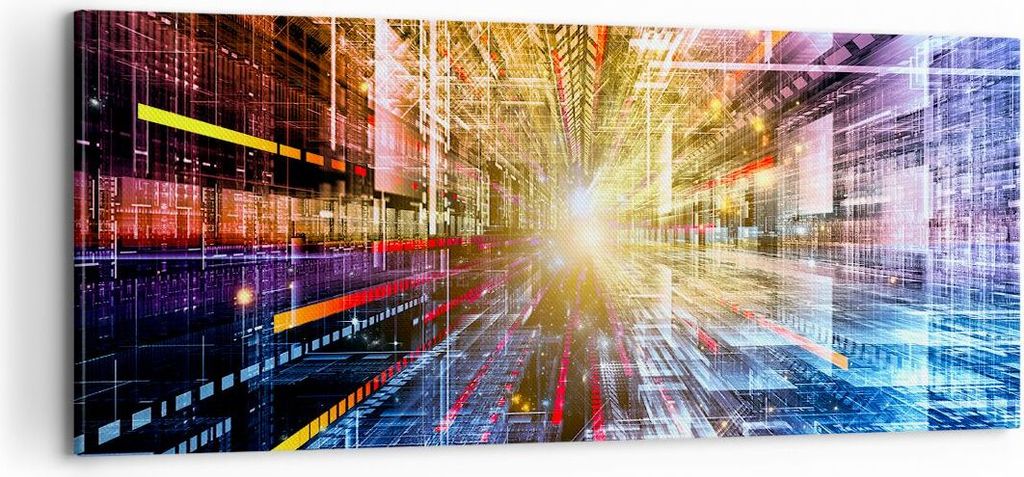 Bild auf Leinwand - Leinwandbild - Grafik Computer Raum Geometrie - 100x40cm - Wand Bild - Wanddeko - Leinwanddruck - Bilder - Kunstdruck - Wanddek...
