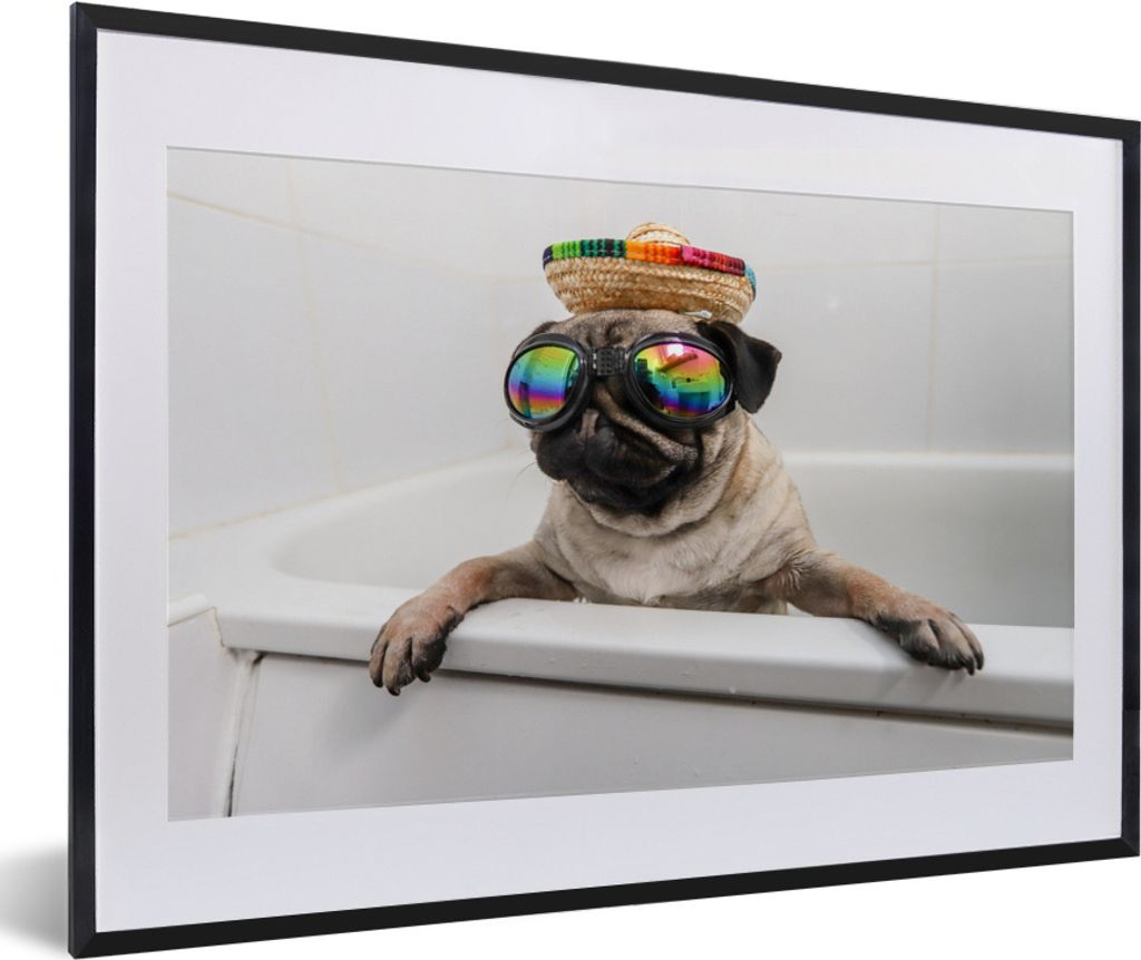 MuchoWow® MuchoWow® Gerahmtes Poster Mops mit Sonnenbrille Produktbild 